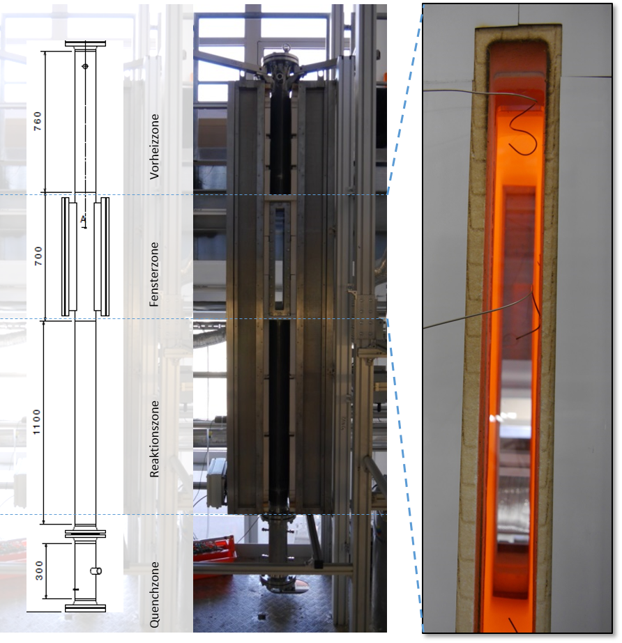 Droptube-Reaktor Skizze und Aufnahmen