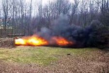 Fotografie einer Kohlestaubexplosion in einem Teststollen