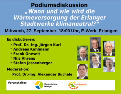 Zum Artikel "Podiumsdiskussion „Wann und wie wird die Wärmeversorgung der Erlanger Stadtwerke klimaneutral?“"